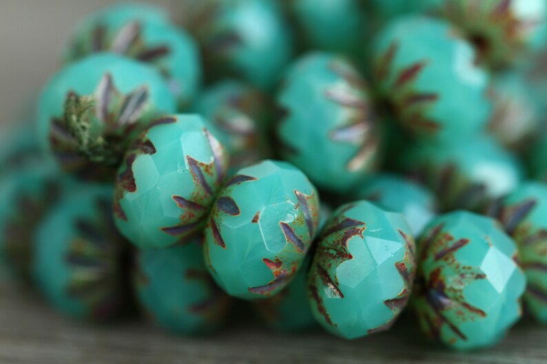 20 Rustic Picasso Opal Chrysoprase Glass CRUELLA RONDELLE Beads 7x10mm Czech Glass Beads for Jewellery Making Fire Polished Perles Perlen image 6