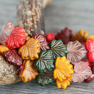 40 Bronze Washed Bright Multicolour Matte Glass MAPLE LEAF Bead MIX 11x13mm Czech Glass Beads for Jewelry Making Glass Leaf Beads image 7