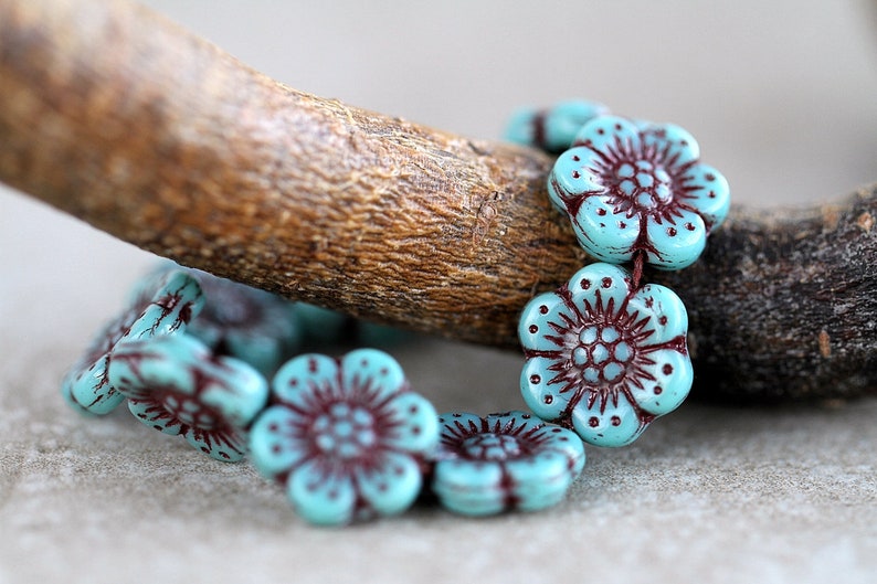 14 ANEMONE FLOWER Bead 14mm Red Washed Blue Beads for Jewelry Making Glass Flower Beads Perles Perlen image 7