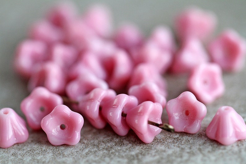 30 Coral Pink Glass FLOWER Beads 6x8mm Czech Glass Beads For Jewelry Making Bell Flower Beads Perles Perlen image 7