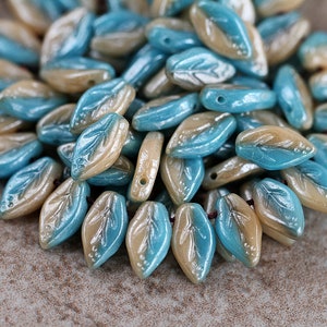 100 Lustered Blue Ivory Baby Leaf Beads 10x6mm DIY Czech Glass Beads For Jewelry Making Glass Leaf Beads Perles Perlen Perline  チェコガラスビーズ