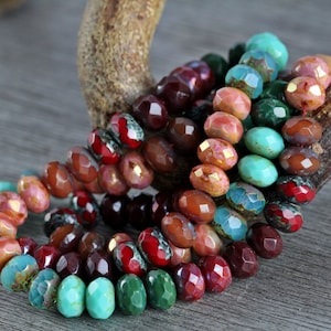 72pcs Rustic Moroccan Glass RONDELLE Bead MIX  6x8mm  Czech Glass Beads For Jewelry Making  Fire Polished Central Cut Beads 9 colours