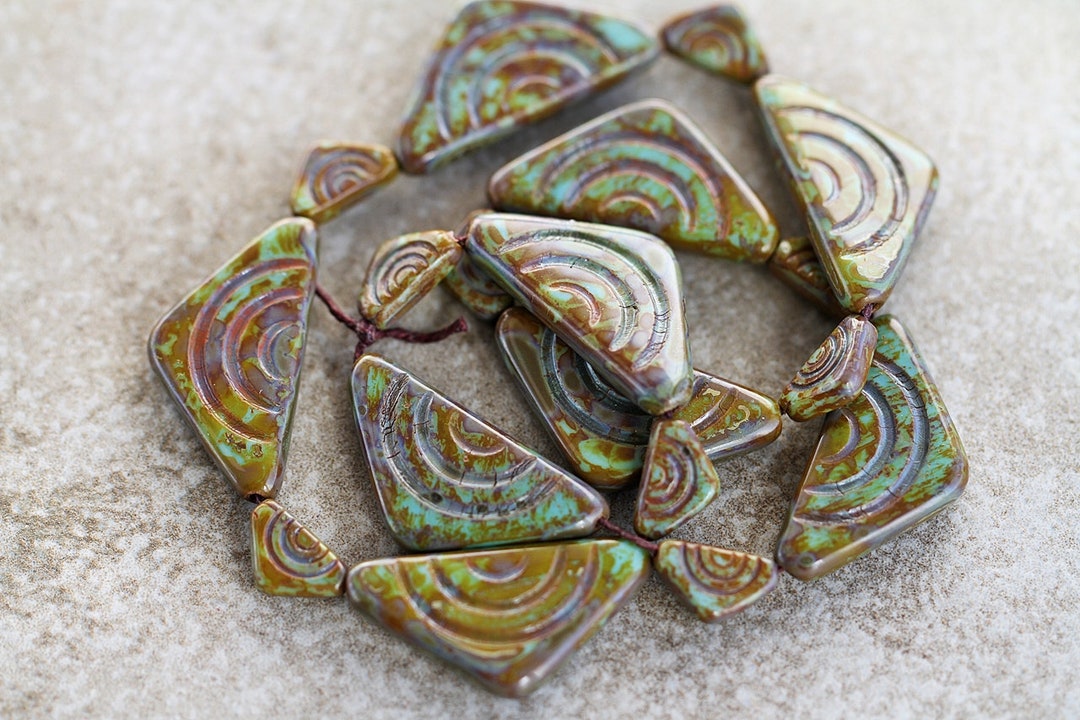 Triangular Bead 35 Aged Rustic Picasso Blue TRIANGULAR Bead MIX DIY Czech Glass Beads ...