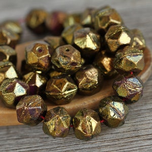 20 Metallic Old Gold Lustred Glass ENGLISH CUT Beads 10mm  Czech Glass Beads For Jewelry Making