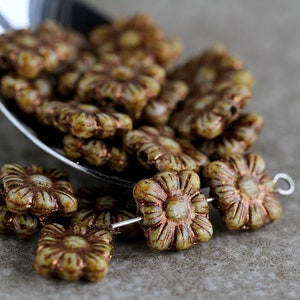 25 Bronze Washed  Picasso Baroque Bead 10mm  Czech Glass Beads For Jewelry Making  Flower Embossed Bead  Perles  Perlen