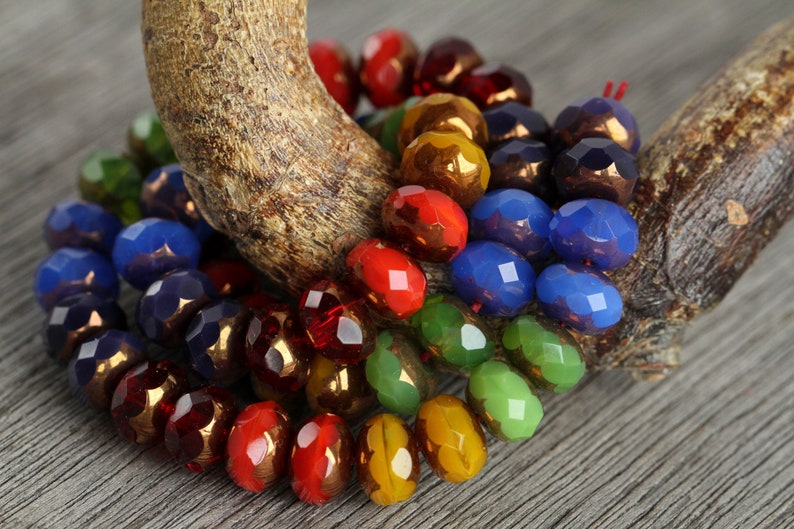60pcs Rainbow RONDELLE Bead MIX Gold Lustred Opal Multicolour Glass 6x8mm Czech Glass Beads For Jewelry Making Fire Polished Beads 6 colours image 3