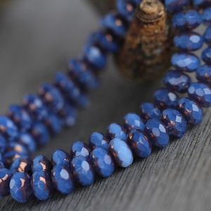 30 Bronze Lustre Opal Periwinkle Blue Glass RONDELLE Beads 6x8mm Czech Glass Beads for Jewellery Making Fire Polished Beads Perles Perlen image 1