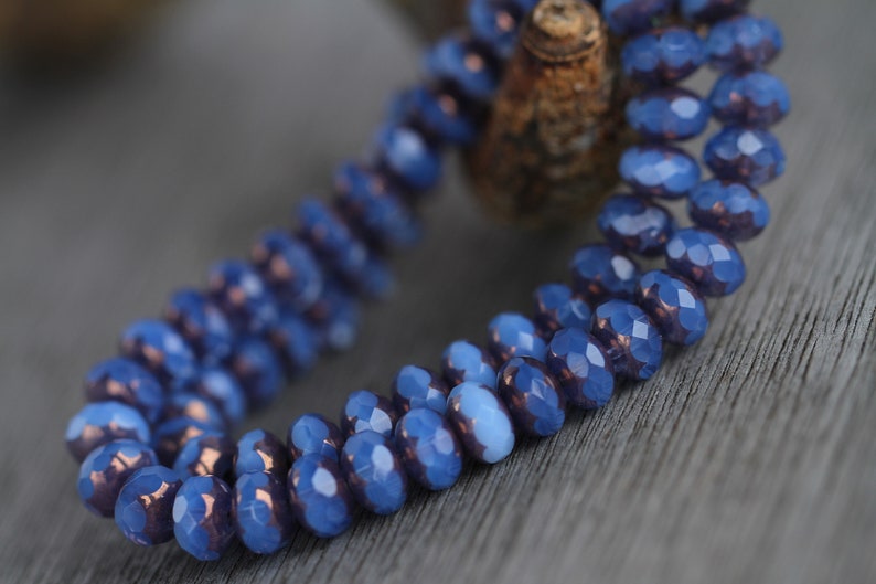 30 Bronze Lustre Opal Periwinkle Blue Glass RONDELLE Beads 6x8mm Czech Glass Beads for Jewellery Making Fire Polished Beads Perles Perlen image 1