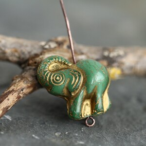 4 Gold Washed ELEPHANT Beads 20x21mm Czech Glass Beads For Jewelry Making Fern Green Royal Blue White Green image 7