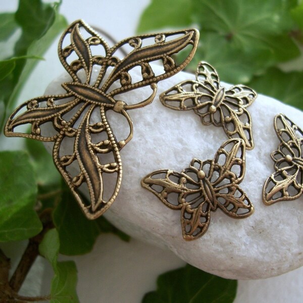 Brass Connectors/Stampings/Charms Butterfly Filigree Antique Brass Matt Finish (set of 4 pcs)