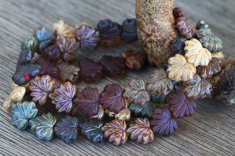 60pcs Silky Metallic Blue/Silver/Lilac Lustred Glass MAPLE LEAF Bead MIX 11x13mm Czech Glass Beads Pressed Leaf Beads Perles Perlen Perle image 2