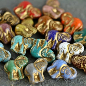 4 Gold Washed ELEPHANT Beads 20x21mm Czech Glass Beads For Jewelry Making Fern Green Royal Blue White Green image 10