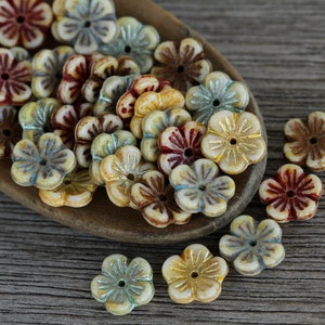 50 Picasso Finished Multicolour Washed Glass FLOWER CUP Bead MIX 10mm Czech Glass Beads for Jewelry Making Glass Flower Beads image 1