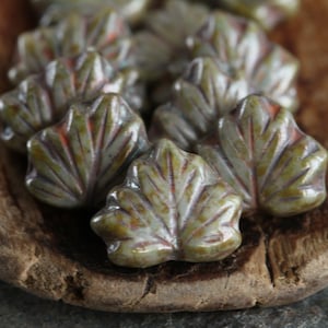 20 Mottled Metallic Grey Picasso Maple Leaf Beads 10x13mm  Czech Glass Beads for Jewelry Making