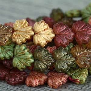 Apricot yellow maple leaf beads, Czech glass leaves DIY jewelry