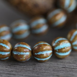 25 Rustic Picasso Blue Washed MELON Beads 8mm Czech Glass Beads for Jewelry Making Fluted Round Beads Perlen Perles image 3
