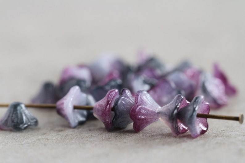 100 Lilac/Grey Coated Baby Bell Flower Beads 5x8mm Czech Glass Beads Jewelry Making Glass Flower Cup Beads Perles Perlen Perline image 1
