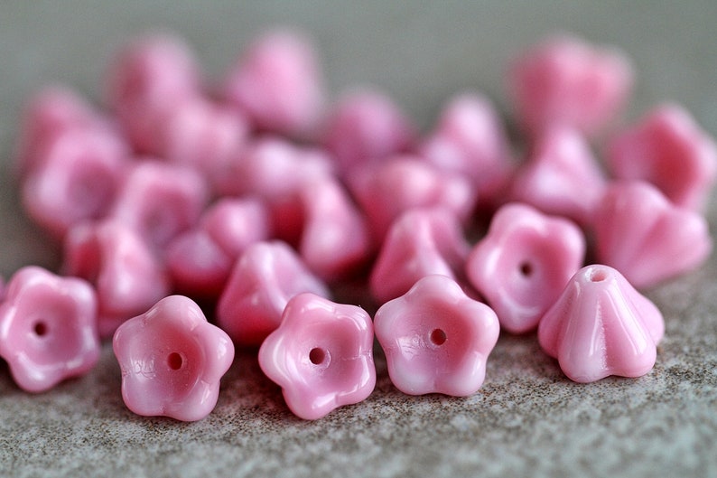 30 Coral Pink Glass FLOWER Beads 6x8mm Czech Glass Beads For Jewelry Making Bell Flower Beads Perles Perlen image 2