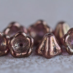 50 Bronzed Amethyst BELL FLOWER Beads 6x8mm  Glass Beads For Jewelry Making  Perles  Perlen