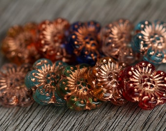 40 Copper Washed Multicolour Clear Glass ANEMONE FLOWER Bead MIX 14mm  Czech Glass Beads for Jewelry Making  Glass Flower Beads