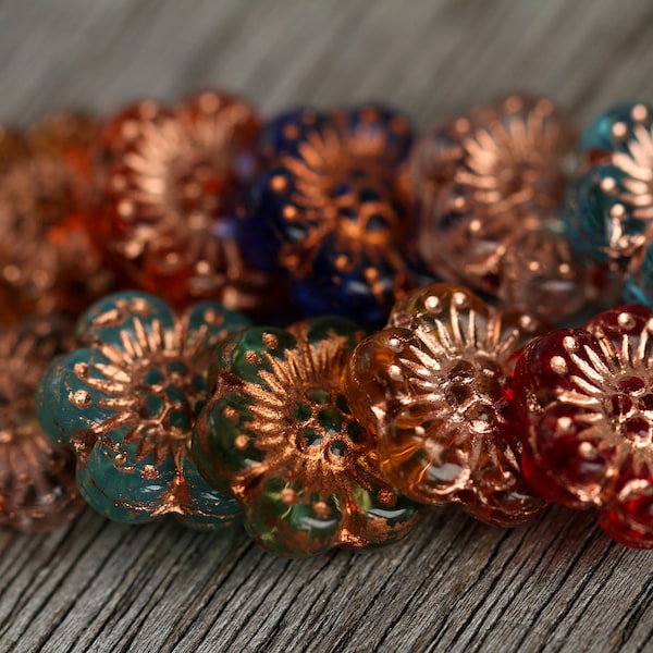 40 Copper Washed Multicolour Clear Glass ANEMONE FLOWER Bead MIX 14mm  Czech Glass Beads for Jewelry Making  Glass Flower Beads