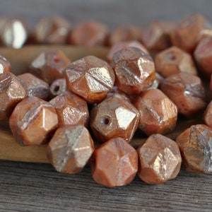 12 Speckled Silver Picasso Opaque Salmon Pink Glass ENGLISH CUT Beads 10mm  Czech Glass Beads For Jewelry Making