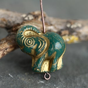 4 Gold Washed ELEPHANT Beads 20x21mm Czech Glass Beads For Jewelry Making Fern Green Royal Blue White Green image 6