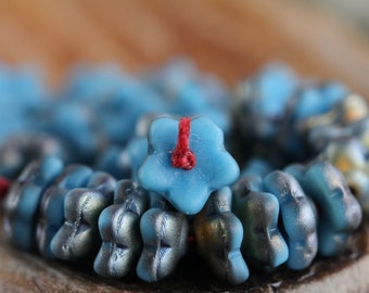 200 Matte Marea Blue Glass Star Flower Beads 7mm  Czech Glass Beads For Jewelry Making  Glass Flower Beads