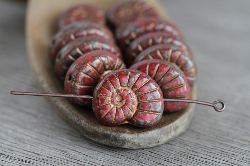 10 Copper Washed Picasso Opaque Red Glass Large Glass Fossil Beads 17x13mm Czech Glass Beads for Jewelry Making Perlen Perles image 4