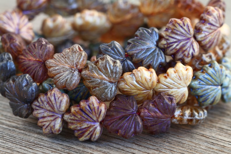 60pcs Silky Metallic Blue/Silver/Lilac Lustred Glass MAPLE LEAF Bead MIX 11x13mm Czech Glass Beads Pressed Leaf Beads Perles Perlen Perle image 1