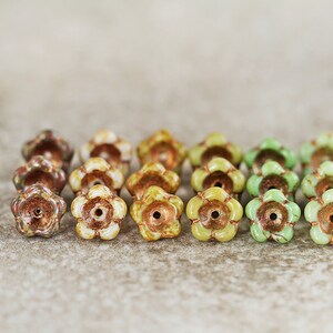 60 Natural Aged BELL FLOWER Bead MIX 6x8mm Czech Glass Beads For Jewelry Making Glass Flower Beads Perles Perline Perlen Чешские Бусины image 4