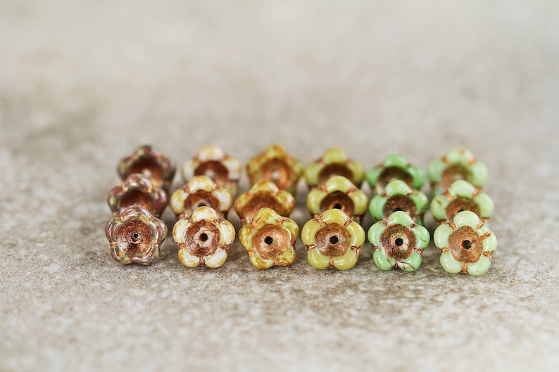 60 Natural Aged BELL FLOWER Bead MIX 6x8mm Czech Glass Beads For Jewelry Making Glass Flower Beads Perles Perline Perlen Чешские Бусины image 4
