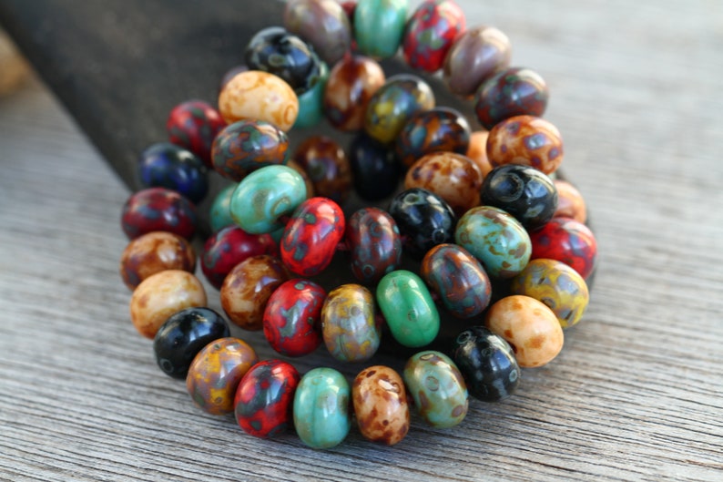 60pcs Rustic Picasso Multicolour Opaque Glass DONUT MIX 6x9mm Czech Glass Beads Pressed Beads Picasso Glass Beads Perles Perlen Perline image 5