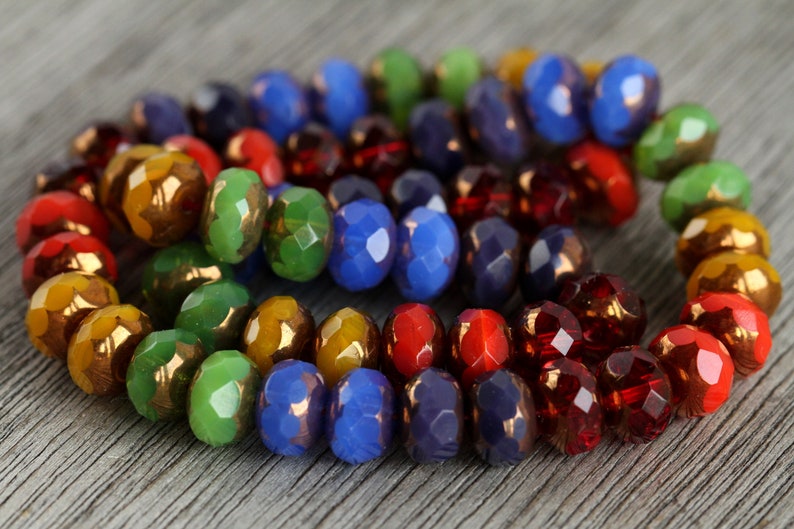 60pcs Rainbow RONDELLE Bead MIX Gold Lustred Opal Multicolour Glass 6x8mm Czech Glass Beads For Jewelry Making Fire Polished Beads 6 colours image 6