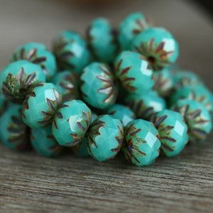 20 Rustic Picasso Opal Chrysoprase Glass CRUELLA RONDELLE Beads 7x10mm Czech Glass Beads for Jewellery Making Fire Polished Perles Perlen image 2