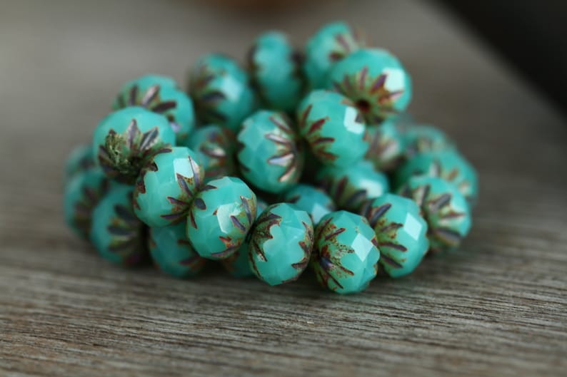 20 Rustic Picasso Opal Chrysoprase Glass CRUELLA RONDELLE Beads 7x10mm Czech Glass Beads for Jewellery Making Fire Polished Perles Perlen image 2