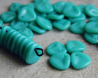 100 Turquoise ROSE PETAL Beads  Czech Glass Beads for Jewelry Making  Top Drilled Petal Beads 8x7mm  Perles  Perlen