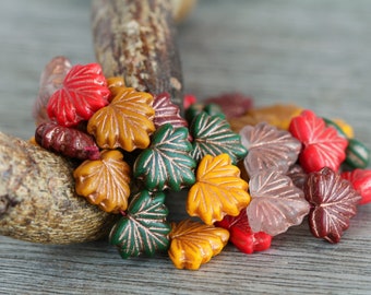 40 Bronze Washed Bright Multicolour Matte Glass MAPLE LEAF Bead MIX 11x13mm  Czech Glass Beads for Jewelry Making  Glass Leaf Beads