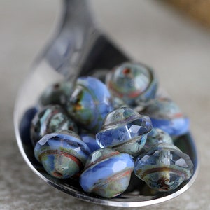 30 Picasso Cornflower Blue Saturn Bead Mix 8x10mm Czech Glass Beads Jewelry Making Fire Polished Central Cut Beads Saucer Beads Perles image 2