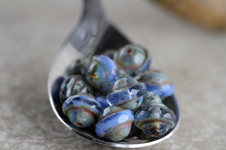 30 Picasso Cornflower Blue Saturn Bead Mix 8x10mm Czech Glass Beads Jewelry Making Fire Polished Central Cut Beads Saucer Beads Perles image 2