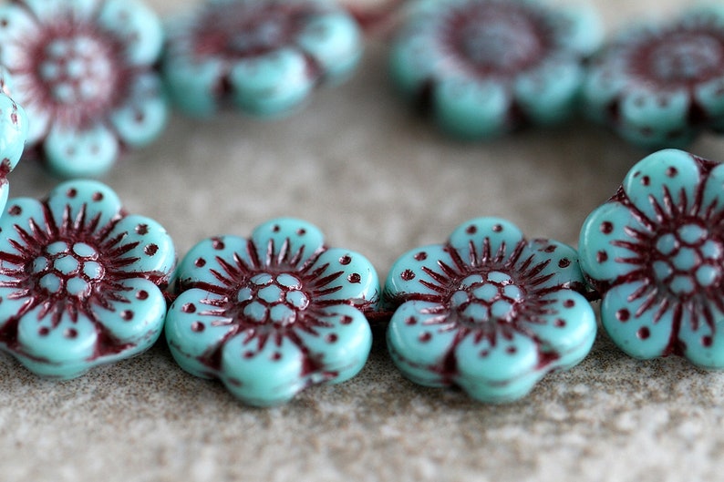 14 ANEMONE FLOWER Bead 14mm Red Washed Blue Beads for Jewelry Making Glass Flower Beads Perles Perlen image 4