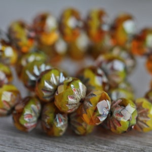 20 Rustic Picasso Marbled Opal & Clear Yellow Glass CRUELLA RONDELLE Beads 7x10mm  Czech Glass Beads for Jewellery Making  Fire Polished