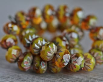 20 Rustic Picasso Marbled Opal & Clear Yellow Glass CRUELLA RONDELLE Beads 7x10mm  Czech Glass Beads for Jewellery Making  Fire Polished