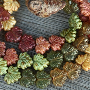 60pcs Silky Metallic Green/Gold/Copper Lustred Glass MAPLE LEAF Bead MIX 11x13mm Czech Glass Beads Pressed Leaf Beads Perles Perlen Perle image 6