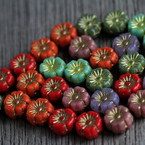 60 Bright Multicoloured Hibiscus Flower Bead MIX3 9mm Czech Glass Beads for Jewellery Making  New Gold Washed Glass Flower Mix3