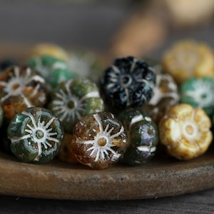 60 Rustic Picasso White Washed Multicoloured Hibiscus Flower Bead MIX 9mm Czech Glass Beads for Jewellery Making Glass Flower Beads image 1