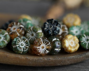 60 Rustic Picasso White Washed Multicoloured Hibiscus Flower Bead MIX 9mm Czech Glass Beads for Jewellery Making  Glass Flower Beads
