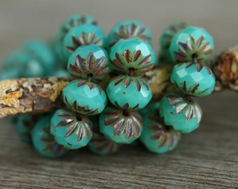 20 Rustic Picasso Opal Chrysoprase Glass CRUELLA RONDELLE Beads 7x10mm  Czech Glass Beads for Jewellery Making  Fire Polished Perles Perlen