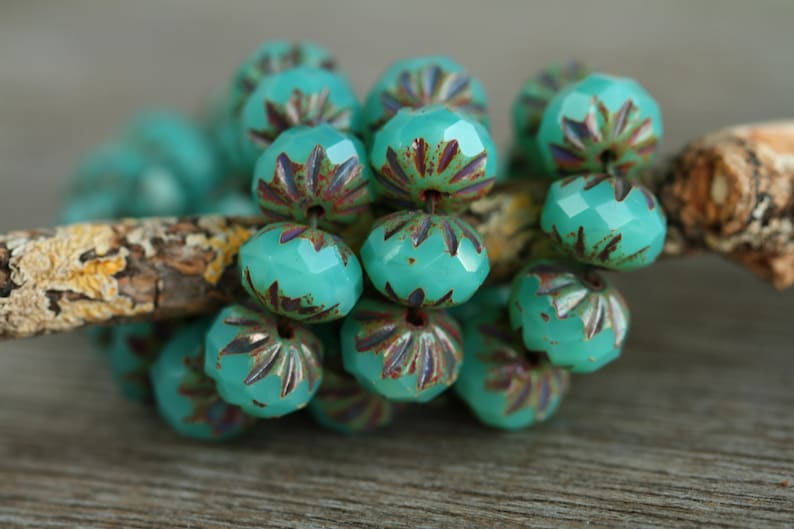 20 Rustic Picasso Opal Chrysoprase Glass CRUELLA RONDELLE Beads 7x10mm Czech Glass Beads for Jewellery Making Fire Polished Perles Perlen image 1