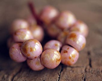 50pc 6mm Speckled Rose Gold Lustred White Mushroom Button Beads  Czech Glass Beads  Jewelry Making  Glass Round Button  Beads Perles Perlen